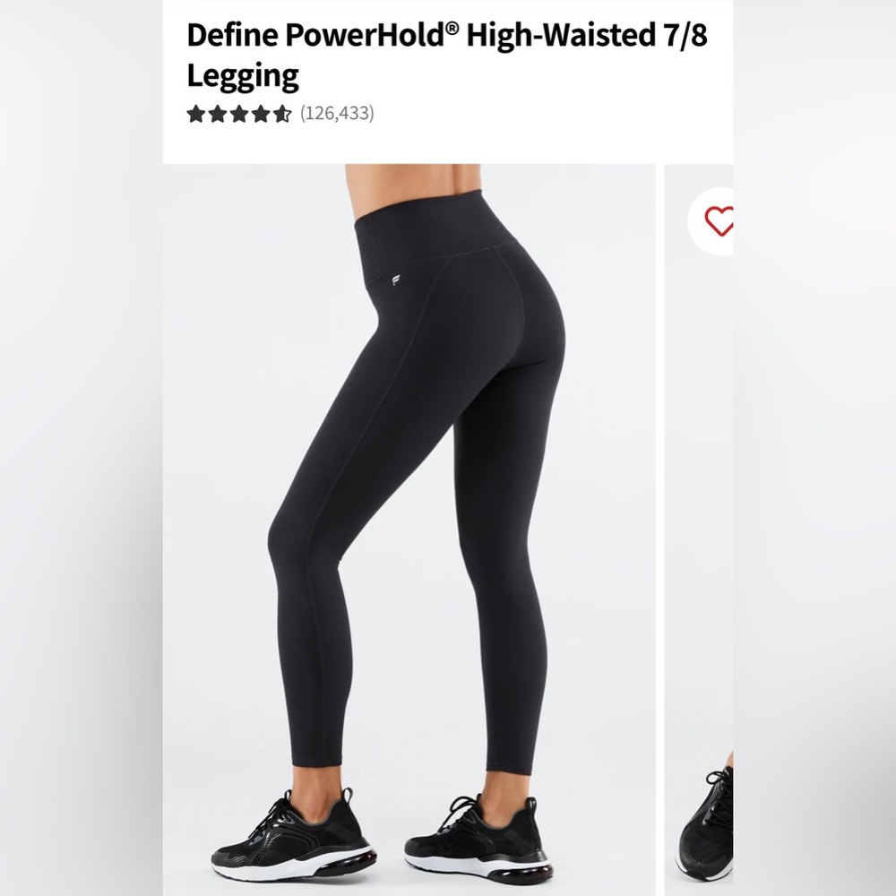 Fabletics high-waisted solid power hold leggings. 7/8 length. Size S. Black. NWT